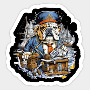 Accountant English Bulldog t-shirt design, a bulldog wearing a captain's hat and holding a telescope Sticker